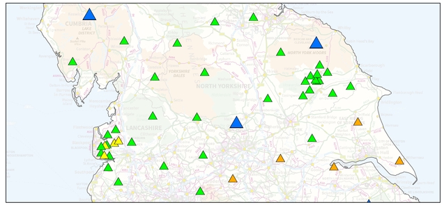 Permanent and temporary monitoring stations in the North of England