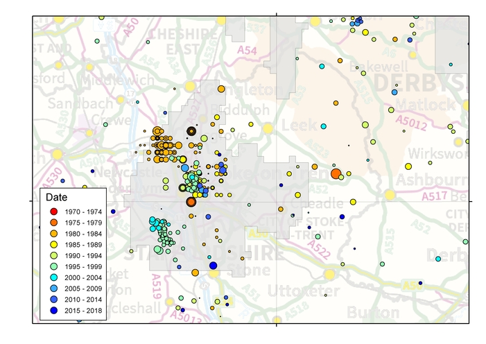Seismicity in the Staffordshire coal fields.