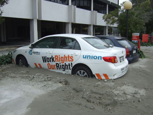 Car buried by liquified sand